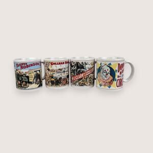 Set Of 4 Vintage Flambro Ceramic Circus Poster Mugs